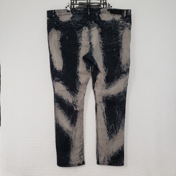 Stitches & Rivets Jeans Mens 42x30 Black Moto Bleached Racing Stripe Skinny - Picture 2 of 16